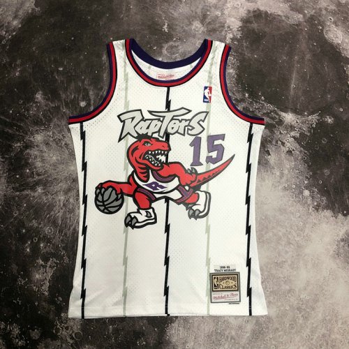 Maillot de Basket #15 Carter Raptors Vintage Blanc Imprimé